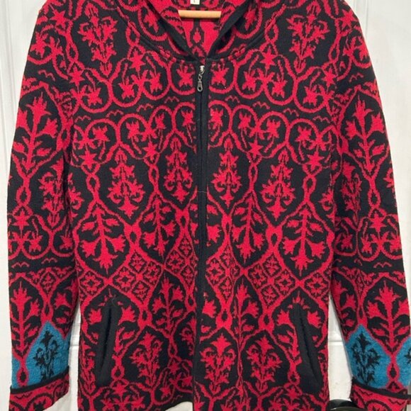 NOVICA 100% Baby Alpaca Geometric Womens Large Full Zip Hooded Cardigan Peru - Picture 2 of 6